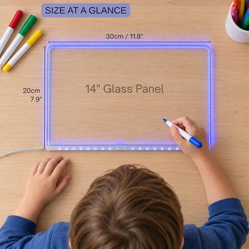 Led Drawing Board, 14" LED Glass Board for Kids with 12 Color Markers in Saudi Arabia