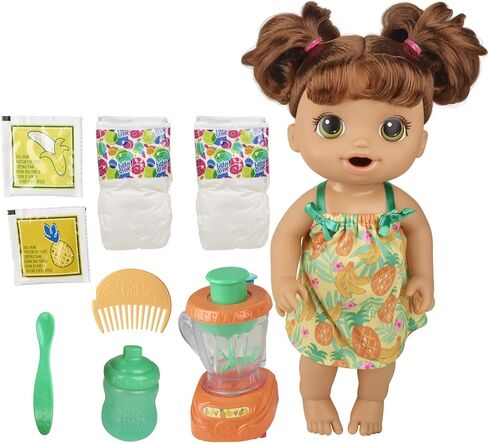 Baby Alive Magical Mixer Baby Doll Tropical Treat with Blender Accessories, Drinks, Wets, Eats, Brown Hair Toy for Kids Ages 3 and Up in Kuwait