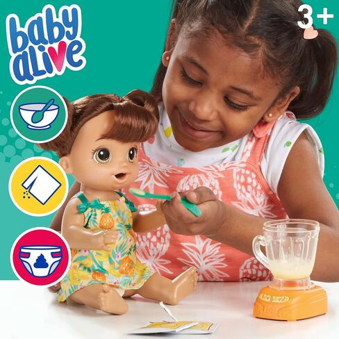 Baby Alive Magical Mixer Baby Doll Tropical Treat with Blender Accessories, Drinks, Wets, Eats, Brown Hair Toy for Kids Ages 3 and Up in Kuwait