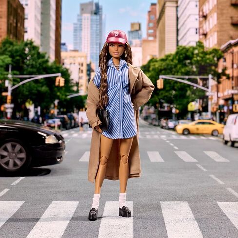 Barbie Signature Collectible @Barbiestyle Fashion Doll, Fashion Week Doll New York Street Style Clothes with Blue Dress, Brown Coat and Accessories in Kuwait