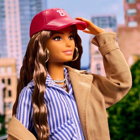 Barbie Signature Collectible @Barbiestyle Fashion Doll, Fashion Week Doll New York Street Style Clothes with Blue Dress, Brown Coat and Accessories in Kuwait