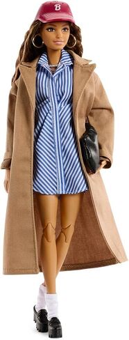 Barbie Signature Collectible @Barbiestyle Fashion Doll, Fashion Week Doll New York Street Style Clothes with Blue Dress, Brown Coat and Accessories in Kuwait