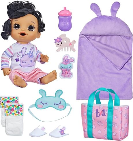 Baby Alive Bunny Sleepover Baby Doll, Bedtime-Themed 12-Inch Dolls, Sleeping Bag & Bunny-Themed Doll Accessories, Toys for 3 Year Old Girls and Boys and Up, Brown Hair (Amazon Exclusive) in Kuwait