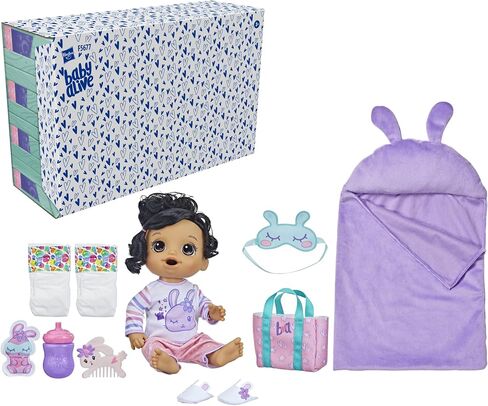 Baby Alive Bunny Sleepover Baby Doll, Bedtime-Themed 12-Inch Dolls, Sleeping Bag & Bunny-Themed Doll Accessories, Toys for 3 Year Old Girls and Boys and Up, Brown Hair (Amazon Exclusive) in Kuwait
