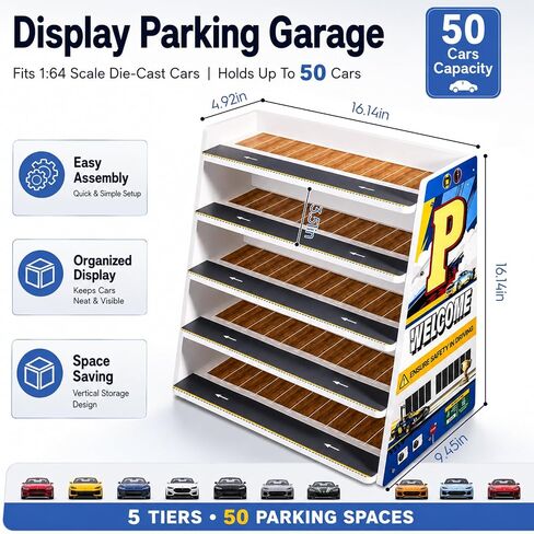 Display Case for Hot Die Cast Wheel Garage,1/64 Five-Tier Stepped Car Model Display Stand,Toy Car Storage Display Rack,Parking Garage Diorama with 45 Parking Spaces in Saudi Arabia