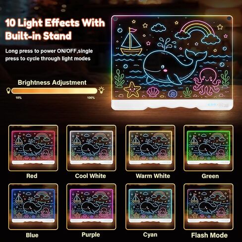Led Drawing Board with 7 Light Effects, 16" Rechargeable Glow Doodle LED Note Board with Colors, Neon Light Up Drawing Tablet Gifts for Kids for Easter Birthday Christmas Gift Ideas in Kuwait