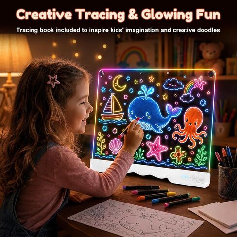Led Drawing Board with 7 Light Effects, 16" Rechargeable Glow Doodle LED Note Board with Colors, Neon Light Up Drawing Tablet Gifts for Kids for Easter Birthday Christmas Gift Ideas in Kuwait