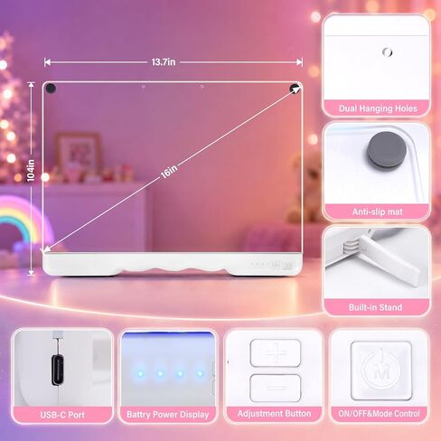 Led Drawing Board with 7 Light Effects, 16" Rechargeable Glow Doodle LED Note Board with Colors, Neon Light Up Drawing Tablet Gifts for Kids for Easter Birthday Christmas Gift Ideas in Kuwait