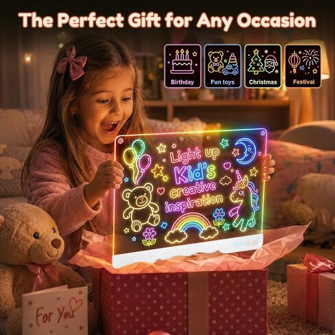 Led Drawing Board with 7 Light Effects, 16" Rechargeable Glow Doodle LED Note Board with Colors, Neon Light Up Drawing Tablet Gifts for Kids for Easter Birthday Christmas Gift Ideas in Kuwait