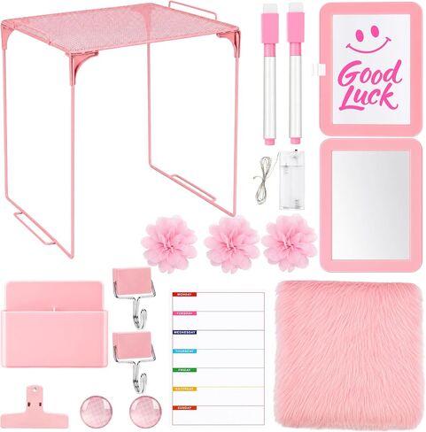 17 PCS Locker Accessories for Girls Locker Decoration Kit with Shelf Magnetic Mirror Whiteboard Pen Holder Rug Wallpaper Lights Lockers Organizer Set for School Dorm Gym Office (Purple) in Kuwait