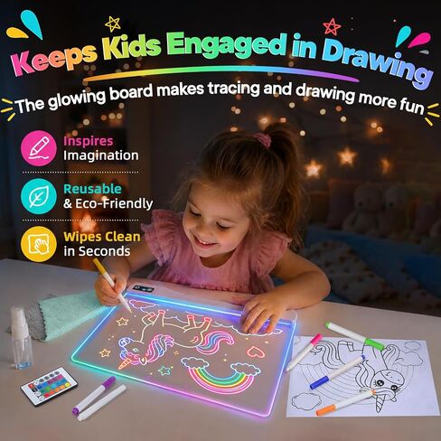 LED Drawing Board for Kids Ages 3-12,Glow Drawing Doard Gifts for Girl&Boy in Kuwait