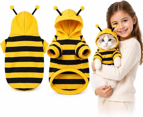 Cute Cat Bee Costume - Pet Halloween Apparel Bumble Bee Cosplay Clothes Antennae, Soft Warm Fleece Hoodie for Cats, Kittens, and Small Dogs, Perfect for Festival Party and Photo Shoot S/M (Medium) in Saudi Arabia