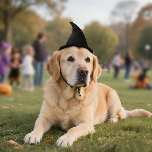 Witch Hat for Cats, Dog Halloween Witch Costume, Black Felt Adjustable Hat in Kuwait