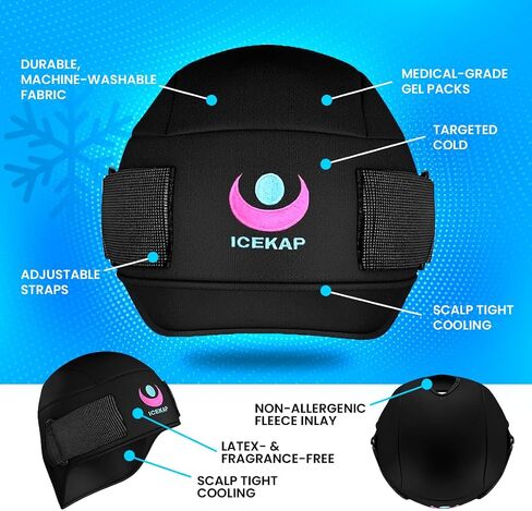 (2-Hour Cooling) Extra Strength Cold Cap, Adjustable Compression, Swappable Gel Packs. Class 1 Medical Device for Migraine, Scalp, Concussion Relief, Chemo. Comfortable Sizes & Machine Washable in Kuwait