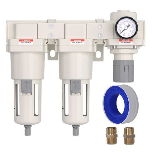 1/2" NPT Air Drying System-Double Air Filters,5 Micron Brass Element,Semi-Auto Drain,Air Pressure Regulator Combo,0-145 psi Gauge in Kuwait