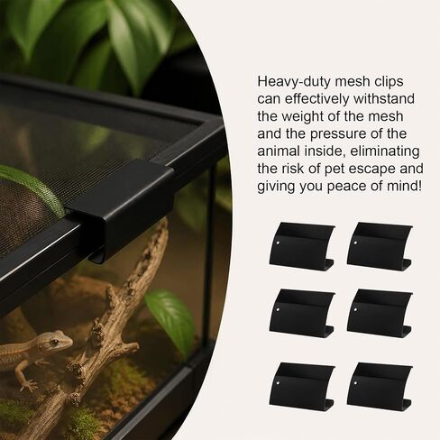 6pcs Large Reptile Tank Clips, Metal Heavy Duty Terrarium Tank Cover Clip Replacements Suitable for 30-Gallon or Larger Reptile Enclosure (Black) in Kuwait