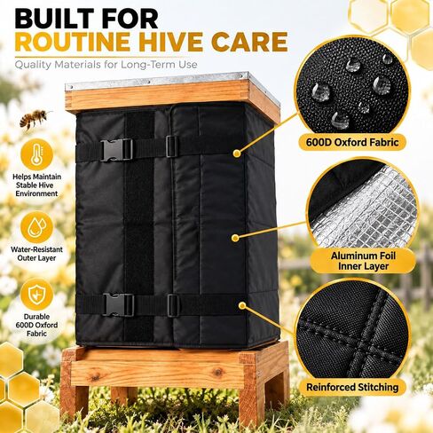Beehive Winter Wrap for BeeCastle Logo Free 5 Frame Beehive Kit BCTY5NUC, 600D Oxford Bee Hive Insulation Cover with Aluminum Foil Lining, Adjustable Buckles for Outdoor Hives in Kuwait