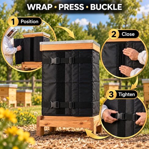 Beehive Winter Wrap for BeeCastle Logo Free 5 Frame Beehive Kit BCTY5NUC, 600D Oxford Bee Hive Insulation Cover with Aluminum Foil Lining, Adjustable Buckles for Outdoor Hives in Kuwait