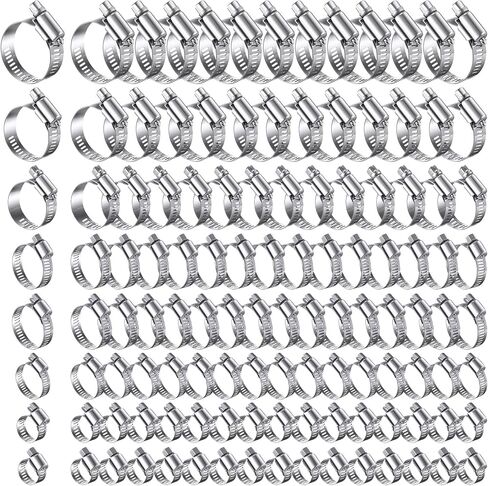 Shimeyao 300 Pcs Hose Clamp Assortment 1/4''- 1-3/4 (6-44 Mm) Stainless Steel Hose Clamps 304 Stainless Steel Worm Gear Clamps Fuel Line Clamp for Automotive Plumbing Intercooler Tube in Kuwait