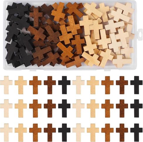 Phinus Small Wooden Crosses 70 PCS, 5 Colors Mini Crosses with Holes, Pocket Prayer Wooden Small Crosses for Easter Eggs Fillers, Keychains, Christian Gifts, Jewelry Making and DIY Crafts in Saudi Arabia