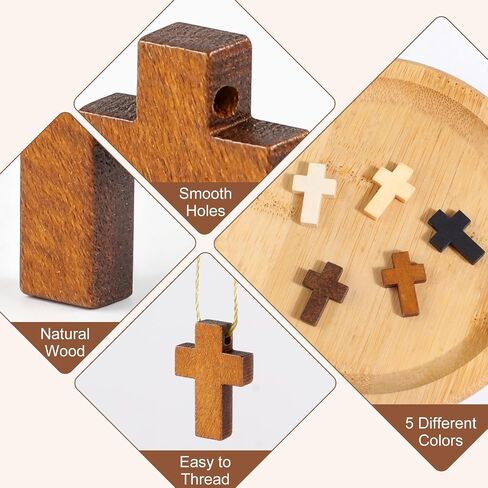 Phinus Small Wooden Crosses 70 PCS, 5 Colors Mini Crosses with Holes, Pocket Prayer Wooden Small Crosses for Easter Eggs Fillers, Keychains, Christian Gifts, Jewelry Making and DIY Crafts in Saudi Arabia
