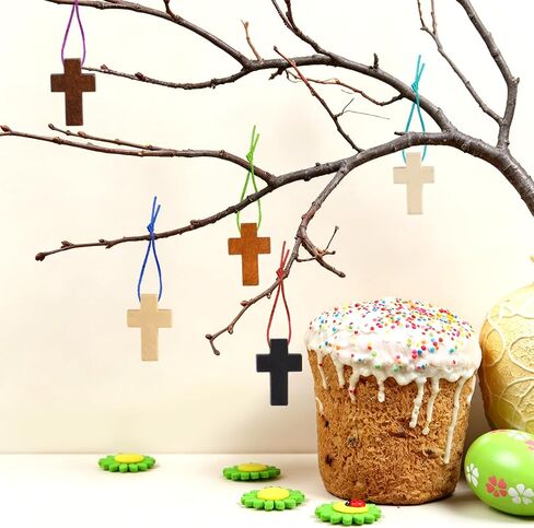 Phinus Small Wooden Crosses 70 PCS, 5 Colors Mini Crosses with Holes, Pocket Prayer Wooden Small Crosses for Easter Eggs Fillers, Keychains, Christian Gifts, Jewelry Making and DIY Crafts in Saudi Arabia