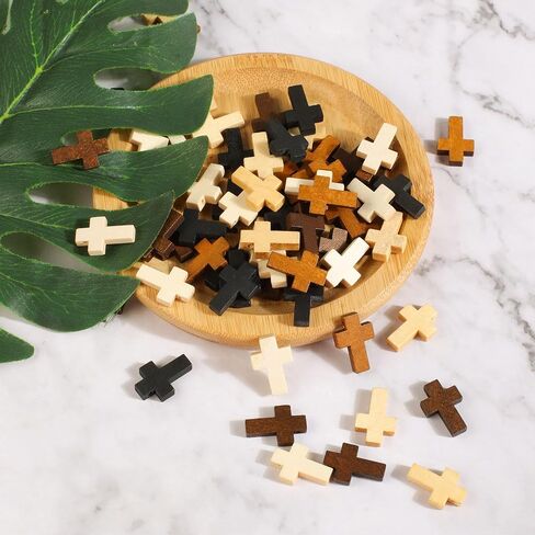 Phinus Small Wooden Crosses 70 PCS, 5 Colors Mini Crosses with Holes, Pocket Prayer Wooden Small Crosses for Easter Eggs Fillers, Keychains, Christian Gifts, Jewelry Making and DIY Crafts in Saudi Arabia