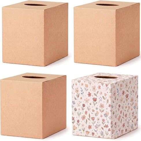 4 Pcs Kraft Paper Mache Tissue Box Cover, Premade Blank Cardboard in Kuwait