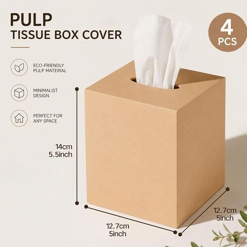 4 Pcs Kraft Paper Mache Tissue Box Cover, Premade Blank Cardboard in Kuwait