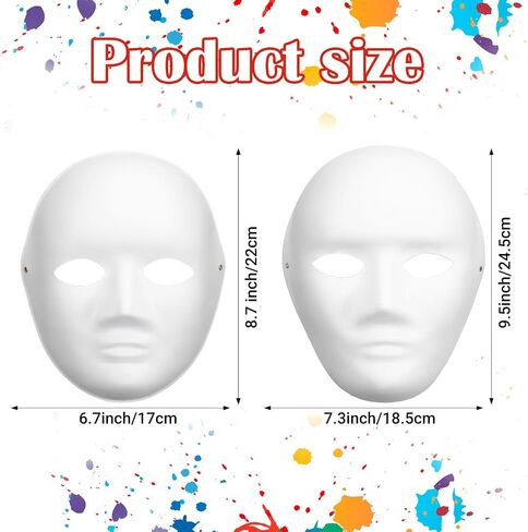 50 Pack DIY Full Face Masks Blank White Mask for Painting 2 Sizes Paper Mache Masquerade Mask for Halloween Mardi Gras Party Art Supplies in Kuwait