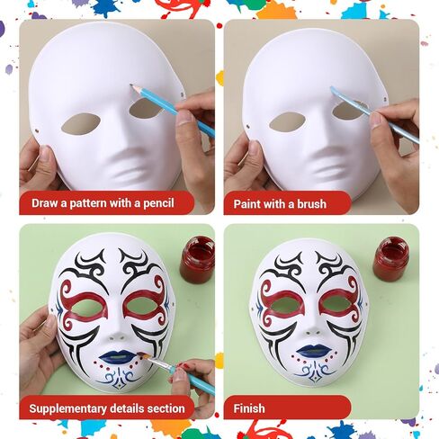50 Pack DIY Full Face Masks Blank White Mask for Painting 2 Sizes Paper Mache Masquerade Mask for Halloween Mardi Gras Party Art Supplies in Kuwait