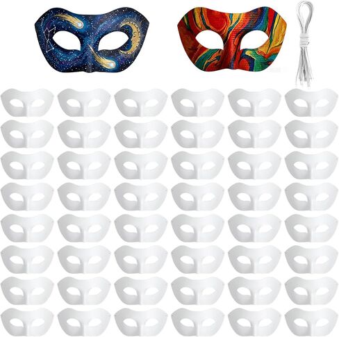 48pcs Paper Mache Mask Blank Half Face White Mask DIY Craft for Mardi Gras Halloween Cosplay Party, 4x7.5 Inches with Elastic String in Kuwait