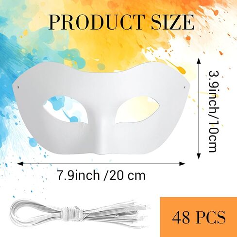 48pcs Paper Mache Mask Blank Half Face White Mask DIY Craft for Mardi Gras Halloween Cosplay Party, 4x7.5 Inches with Elastic String in Kuwait