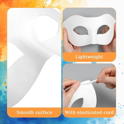 48pcs Paper Mache Mask Blank Half Face White Mask DIY Craft for Mardi Gras Halloween Cosplay Party, 4x7.5 Inches with Elastic String in Kuwait