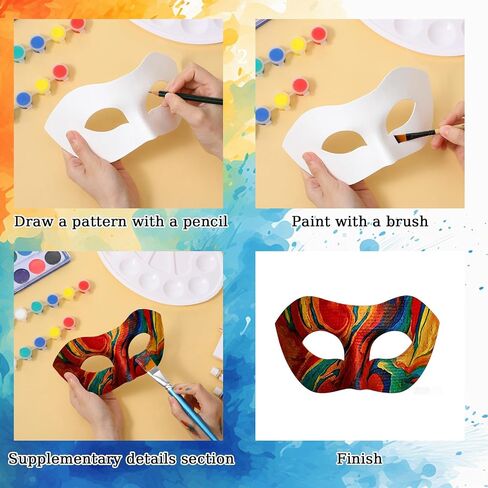 48pcs Paper Mache Mask Blank Half Face White Mask DIY Craft for Mardi Gras Halloween Cosplay Party, 4x7.5 Inches with Elastic String in Kuwait