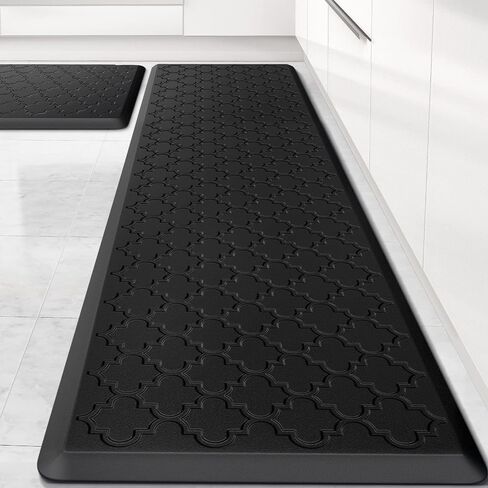 Kitchen Mat [2 PCS] Cushioned Anti-Fatigue Floor Mat, Waterproof Non-Skid Kitchen Mats and Rugs, Ergonomic Comfort Foam Kitchen Rugs, Standing Mat for Floor,Office, Sink(Black,17.3"x28"+17.3"x60") in Kuwait