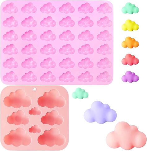 2PCS 3D Cloud Silicone Molds, 36-Cavity Mini & 8-Cavity Large Cloud Shaped Candle Moulds, Silicone Molds for Chocolate Cake Candy Kitchen Baking, Soap, Candle & DIY Wax Resin Clay Craft Making Tools in Kuwait
