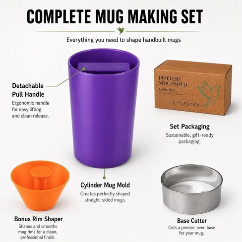 Pottery Mug Mold for Clay, Ceramic Cup Form with Rim Shaper in Kuwait