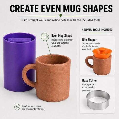 Pottery Mug Mold for Clay, Ceramic Cup Form with Rim Shaper in Kuwait