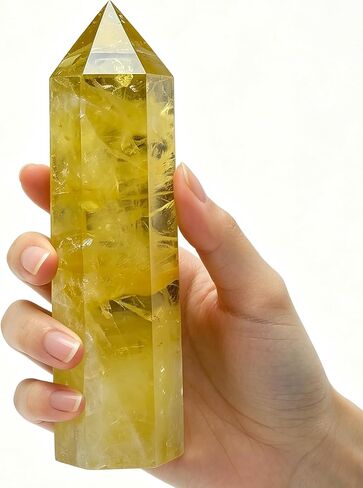 Large Citrine Healing Crystal Towers 5.9" -6.1" Natural Crystal Wand 6 Faceted Chakra Crystal Point Reiki Meditation Therapy Home Decoration Gift (1-1.2lb) in Kuwait