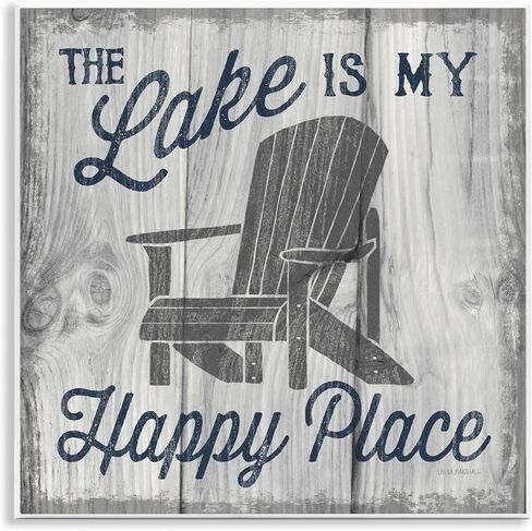 Stupell Industries Happy Place Lake Phrase Canvas Wall Art Design by Laura Marshall in Kuwait