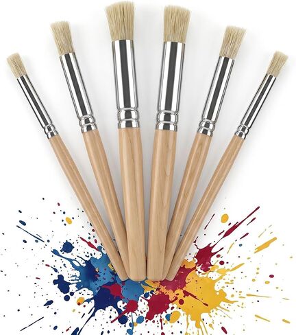 6Pcs Wooden Stencil Brush Set, Natural Stencil Brushes Bristle Wooden in Kuwait