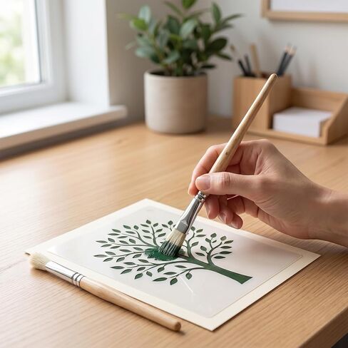 6Pcs Wooden Stencil Brush Set, Natural Stencil Brushes Bristle Wooden in Kuwait