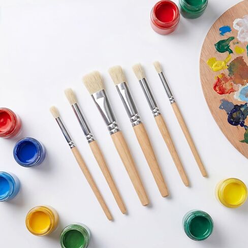 6Pcs Wooden Stencil Brush Set, Natural Stencil Brushes Bristle Wooden in Kuwait