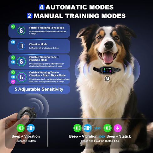 Dog Bark Collar with Remote Control,Smart 2-in-1 Automatic & Manual Anti Barking Dog Training Collar with Beep,Vibration,Static Modes for Large Medium Small Dogs,5 Adjustable Sensitivity in Kuwait