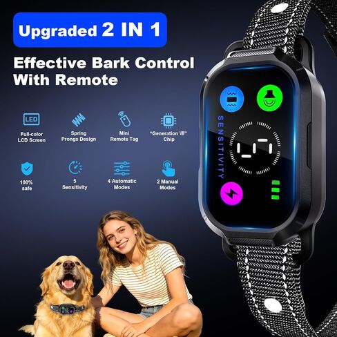 Dog Bark Collar with Remote Control,Smart 2-in-1 Automatic & Manual Anti Barking Dog Training Collar with Beep,Vibration,Static Modes for Large Medium Small Dogs,5 Adjustable Sensitivity in Kuwait