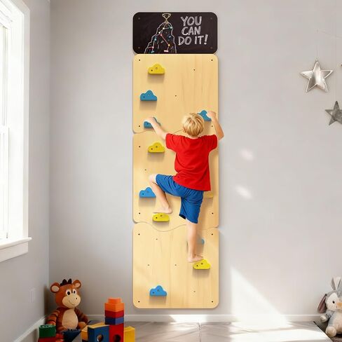 Wooden Climbing Wall for Kids, Indoor Climbing Wall Panels with 12 Rock Holds, Montessori Climbing Toy for Playroom & Home Gym, Aged 3+ in Kuwait