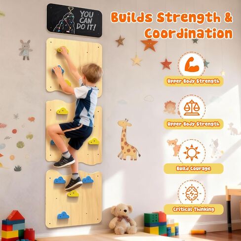 Wooden Climbing Wall for Kids, Indoor Climbing Wall Panels with 12 Rock Holds, Montessori Climbing Toy for Playroom & Home Gym, Aged 3+ in Kuwait