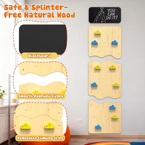 Wooden Climbing Wall for Kids, Indoor Climbing Wall Panels with 12 Rock Holds, Montessori Climbing Toy for Playroom & Home Gym, Aged 3+ in Kuwait