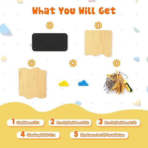 Wooden Climbing Wall for Kids, Indoor Climbing Wall Panels with 12 Rock Holds, Montessori Climbing Toy for Playroom & Home Gym, Aged 3+ in Kuwait